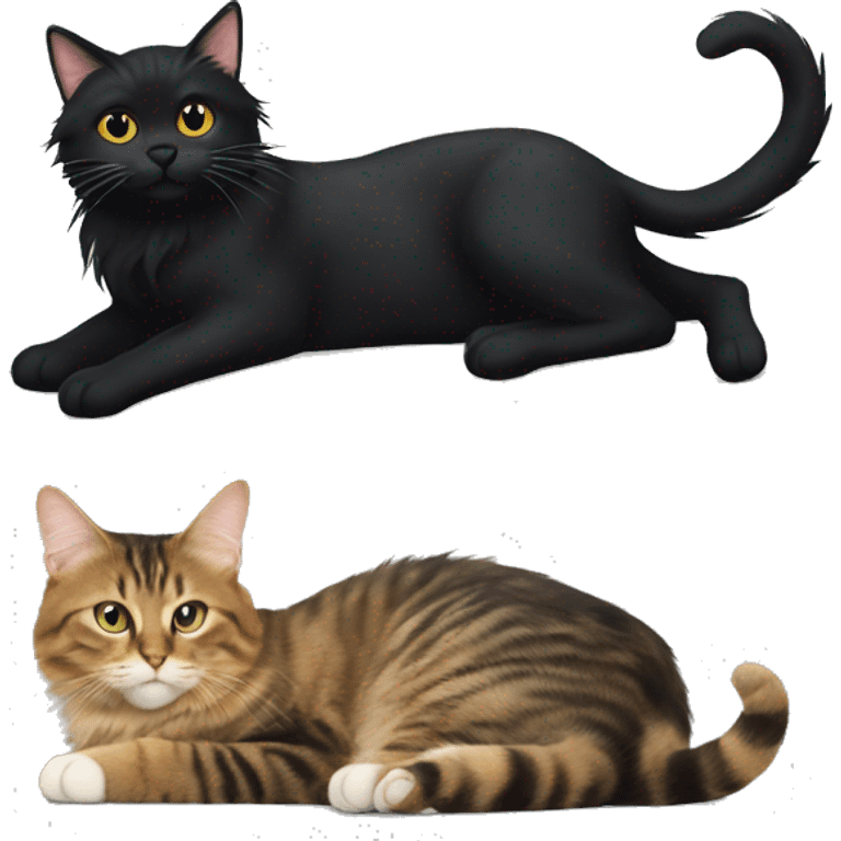 a long haired tabby cat and black cat emoji