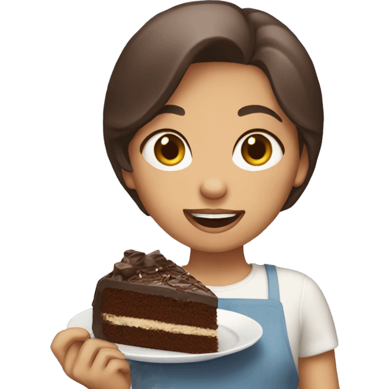 girls who eating chococake with short hair emoji