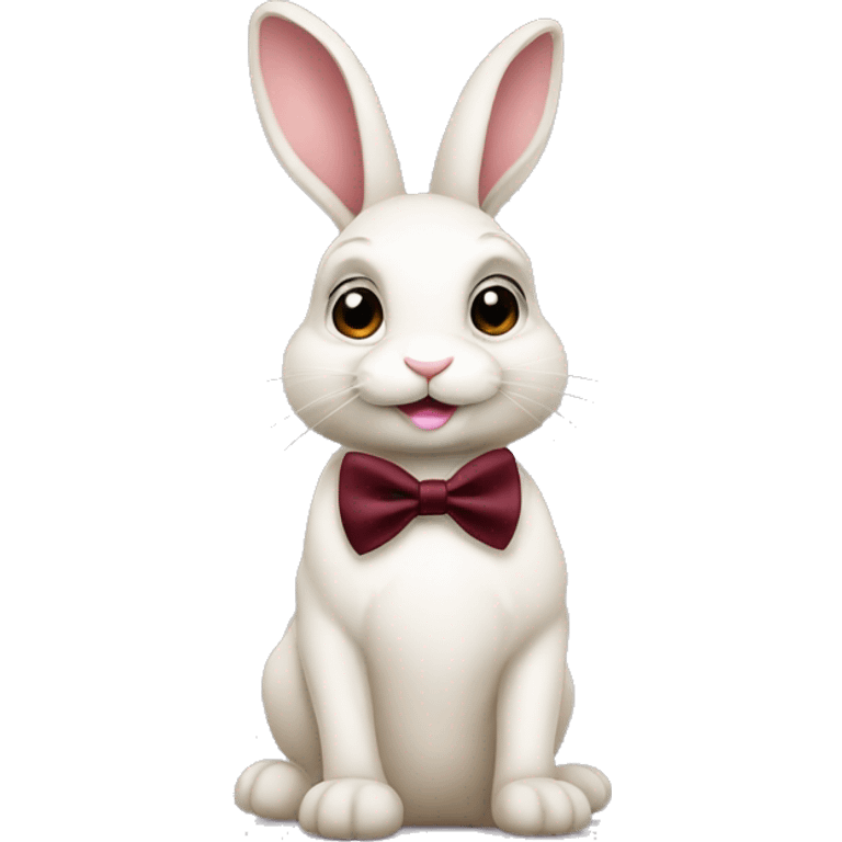 Sitting down. Crème Baby bunny. Burgundy bow tie emoji