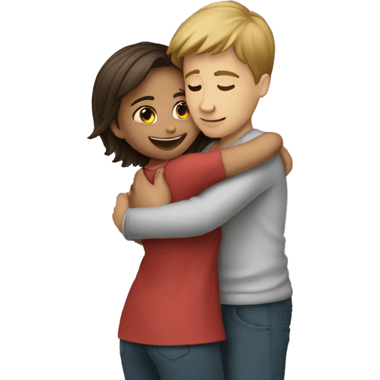 A boy hugging a girl emoji