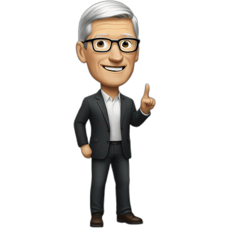 Tim Cook looking right and pointing right emoji