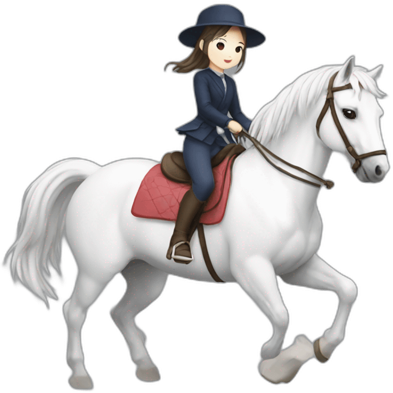 white horse riding japanese cute girl emoji