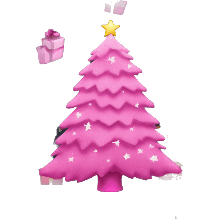 Pink Christmas tree with presents emoji