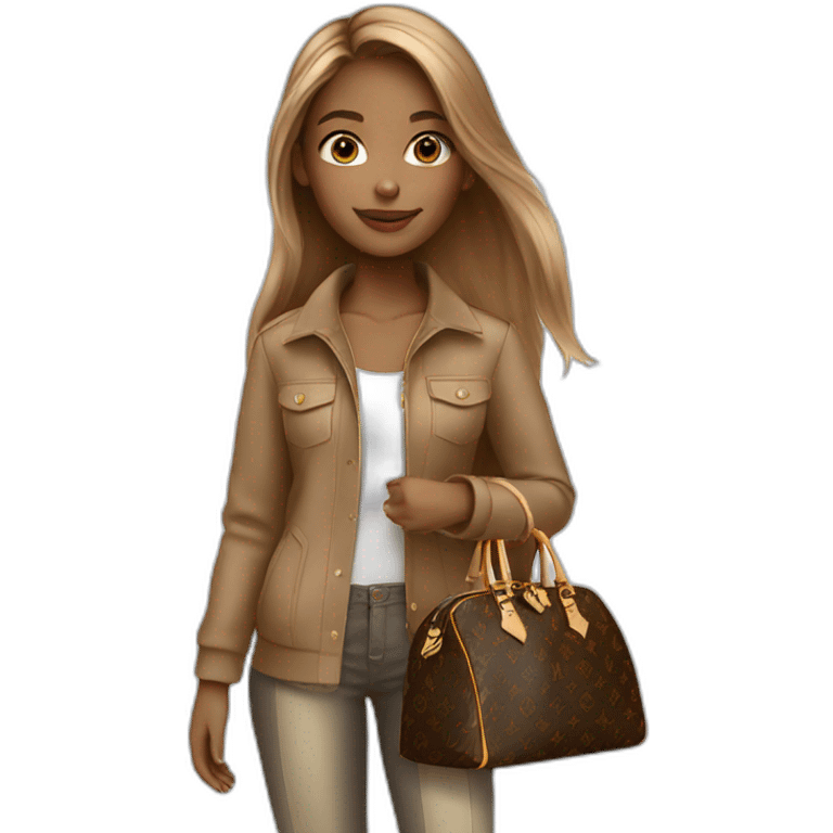 1 girl with light-brown long hair holding louis vuitton bag emoji