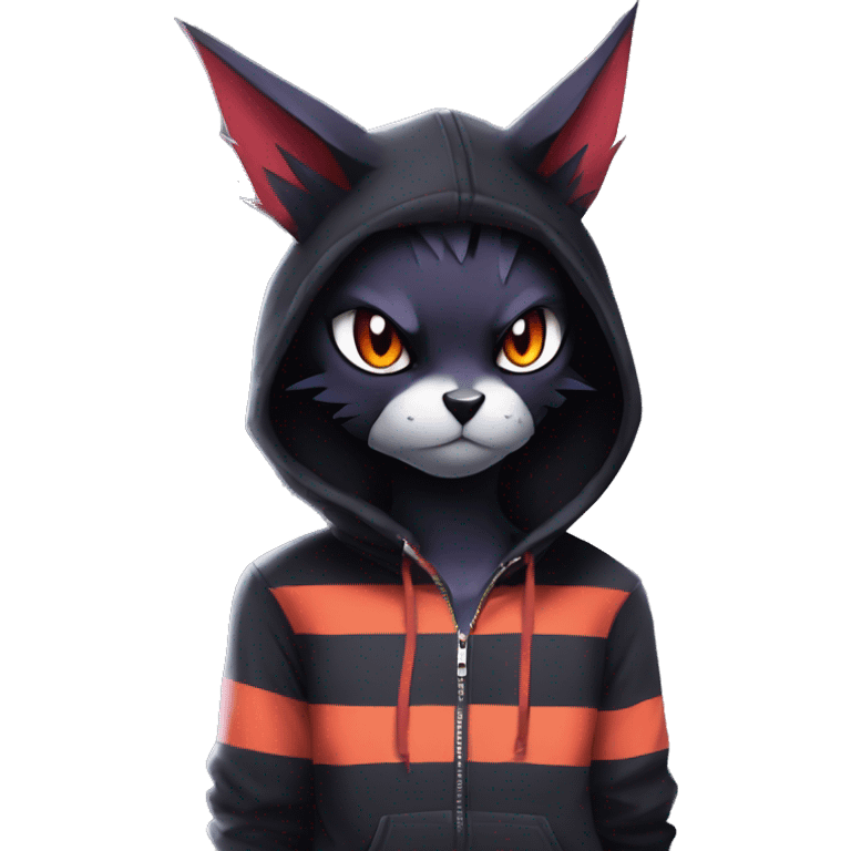 Cool Anthro Black Noibat-Quilava-Litten-Pokémon with edgy stripes hoodie spiked collar punk Full Body emoji