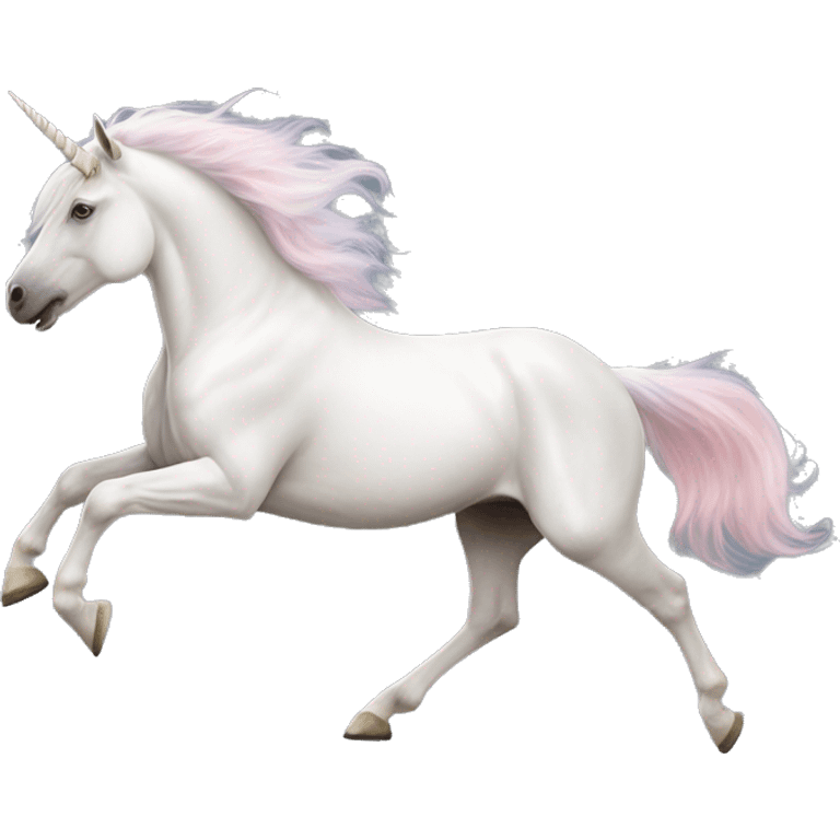 Fullbody realistic four-legged White unicorn with pastel color mane galloping emoji