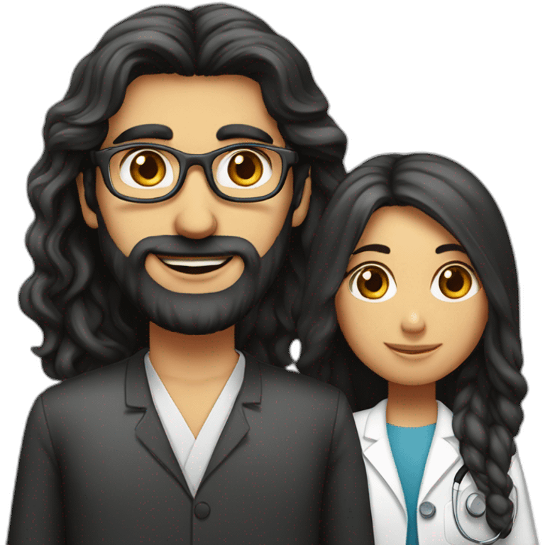 Long hair Jewish girl with tall ophthalmologist Arabic boy emoji