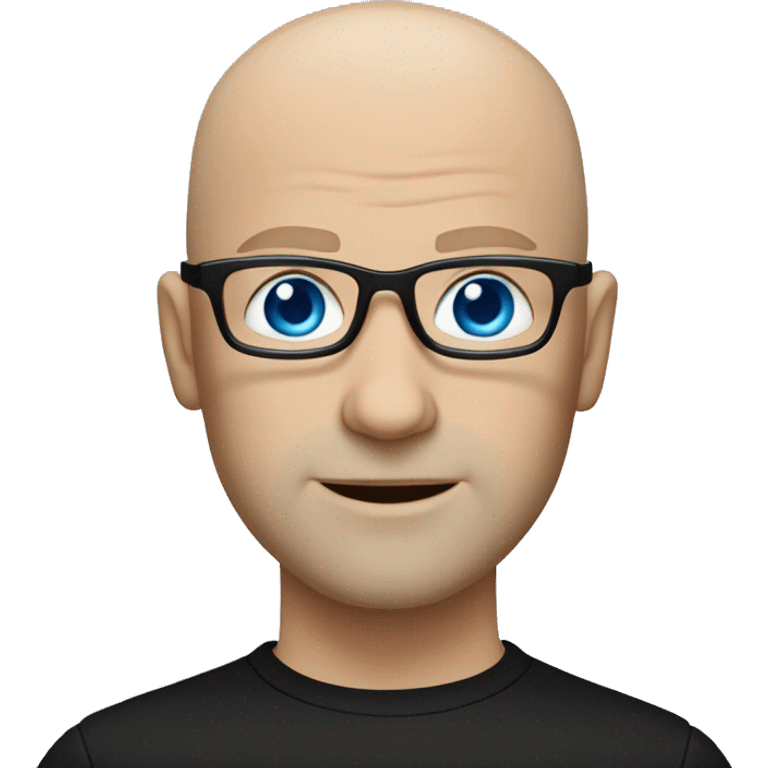 bald white guy with blue eyes, stubble, glassses. black clothes emoji