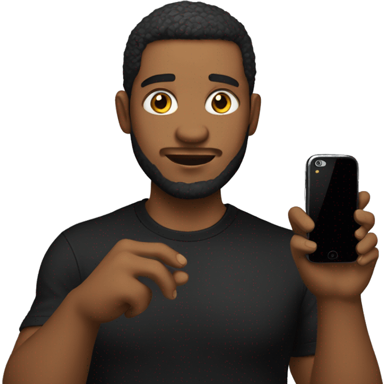 Man dressed in black shirt play games on his phone emoji