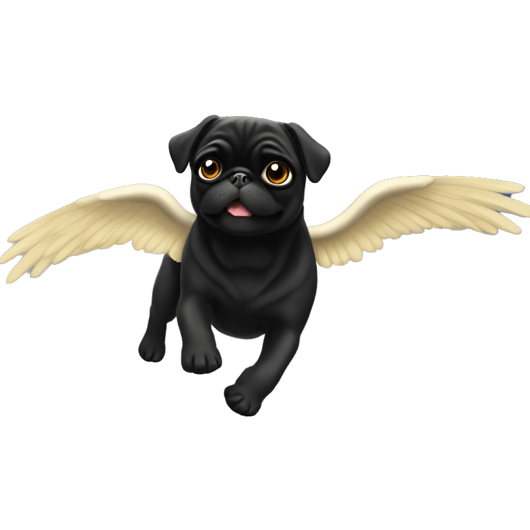 Black pug going to heaven with wings emoji