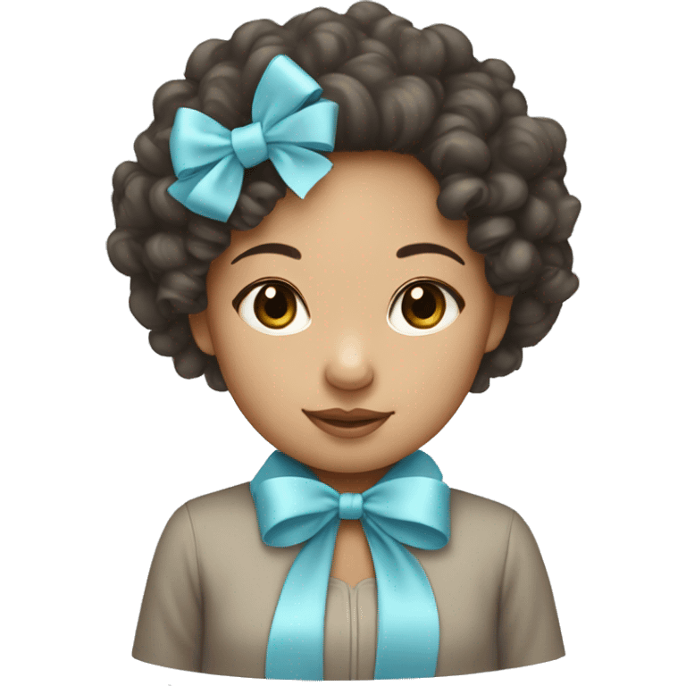 Curly hair Asian girl with baby blue bow  emoji