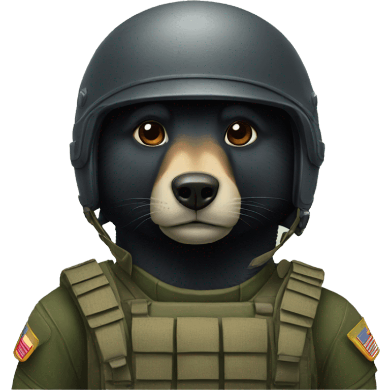 Black bear as a soldier with a helmet emoji