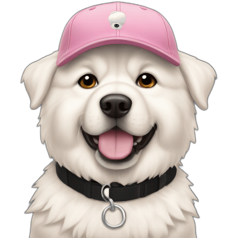 White dog chow chow in rose baseball cap emoji