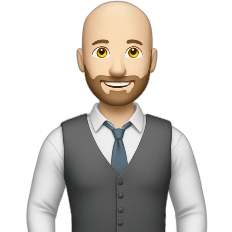 good looking caucasian male with small beard and almost bald smart casual holding papers emoji