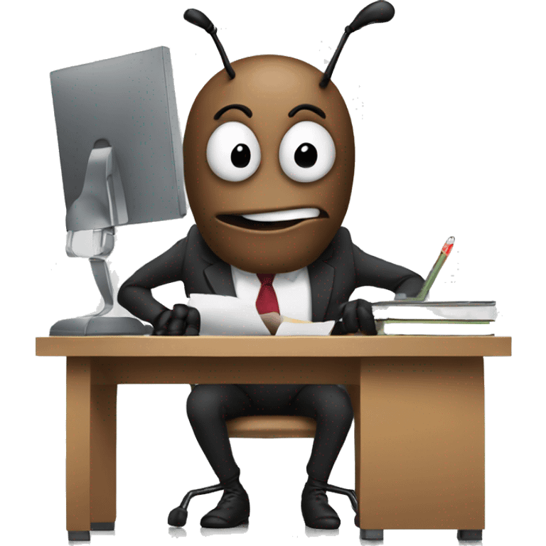 Ant sitting at desk working hard in office emoji