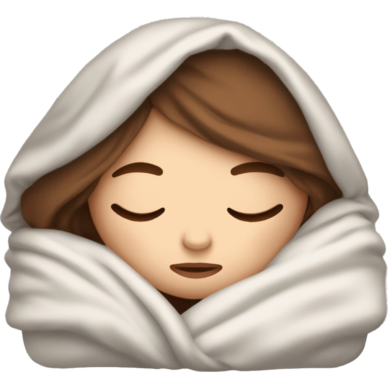 White Girl with brown hair sleeping in folded blanket  emoji