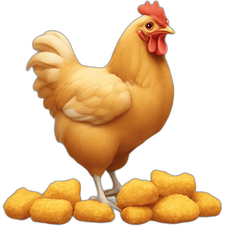 Un poulet qui mange un nugget emoji