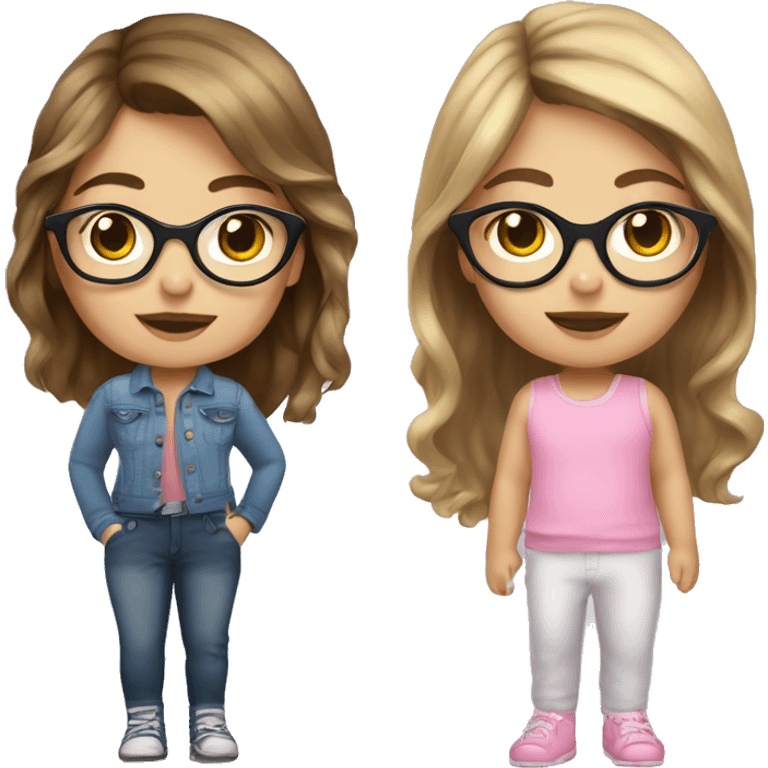 girl with brown hair and blonde highlights and cat eye glasses with baby girl brown hair emoji