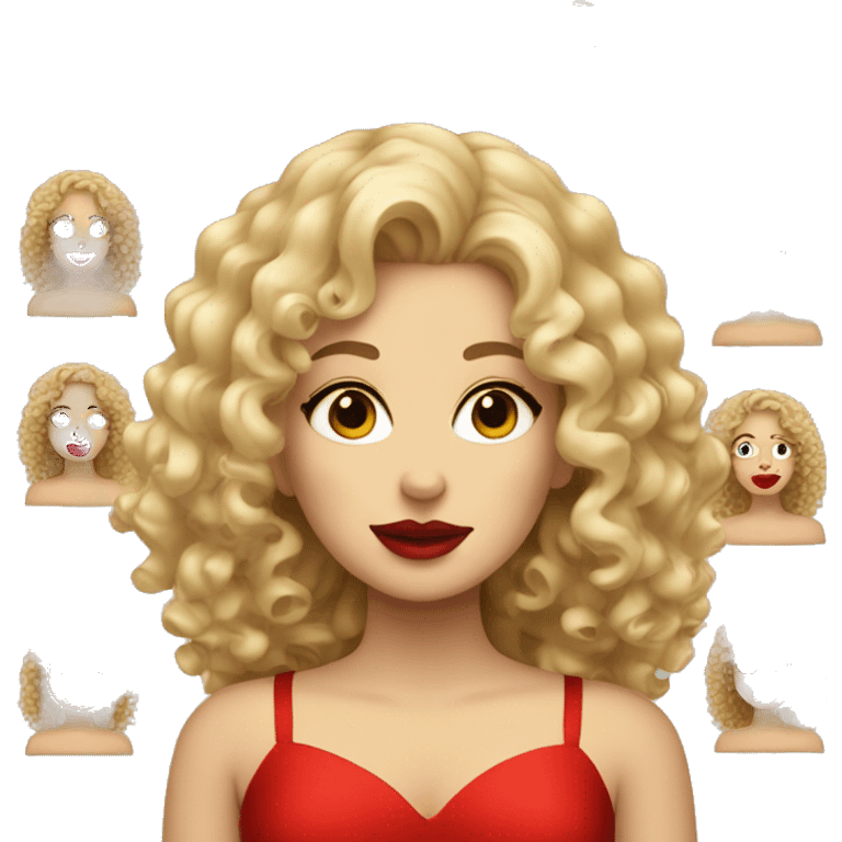 Curly blonde girl with red lipstick emoji