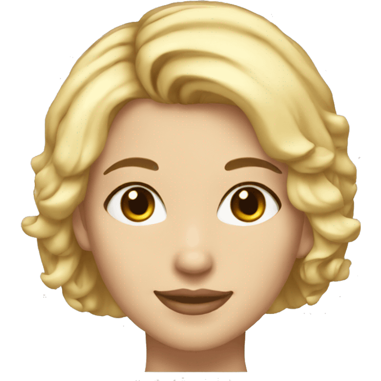 Beautiful girl with short blonde hair, thin lips, thin eyebrows, smiling. emoji