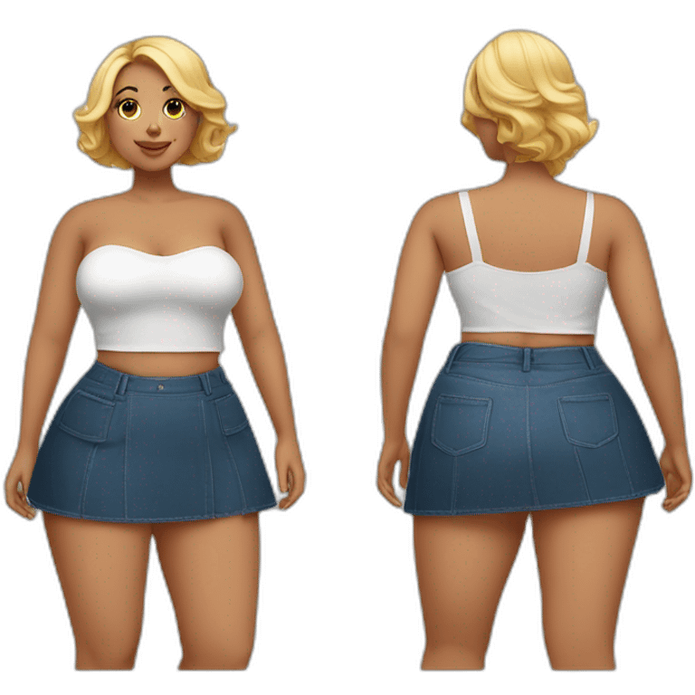 full-body-curvy-beauty-in-a-short wide skirt as three-view drawings emoji