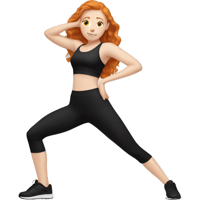 Ginger girl in black gym fit stretching  emoji