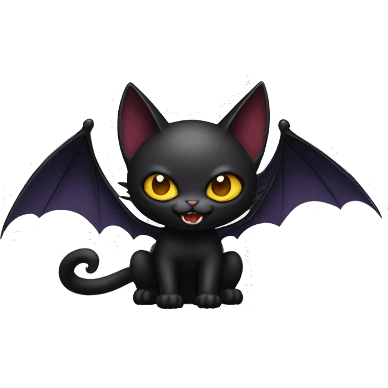 Black vampiric Cat-Fakémon with big fangs and bat wings on head and bat wings on back full body emoji