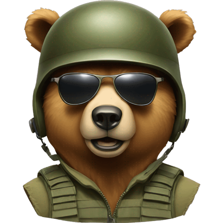 Bear wearing army helmet and cool sunglasses  emoji