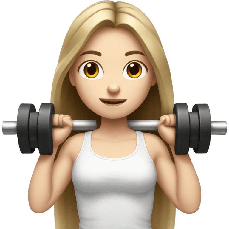 Pale girl with long brown hair lifting weights emoji