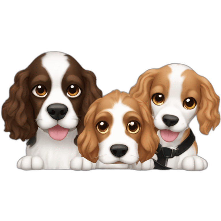 the three musketeersn with one cocker spaniel dog and 2 black cats emoji