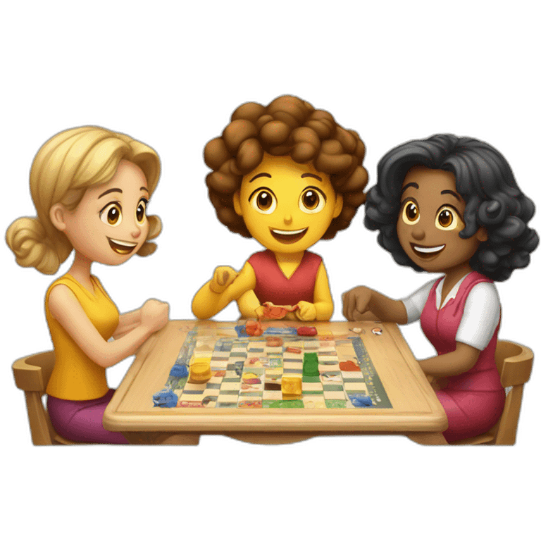 1 man and 3 women playing board game emoji