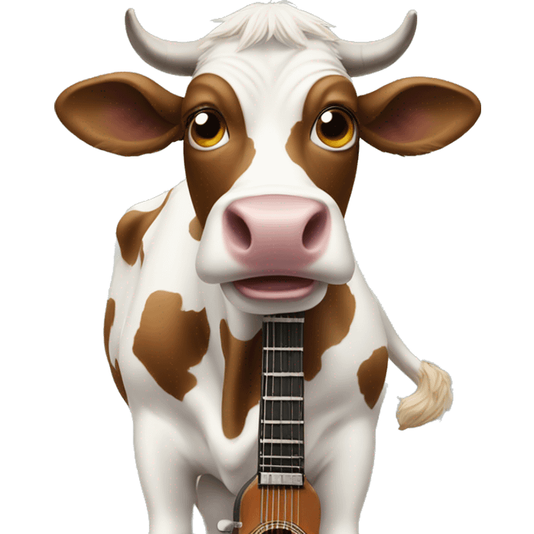 a cow eating a guitarr that have 5 legs and 4 eyes emoji