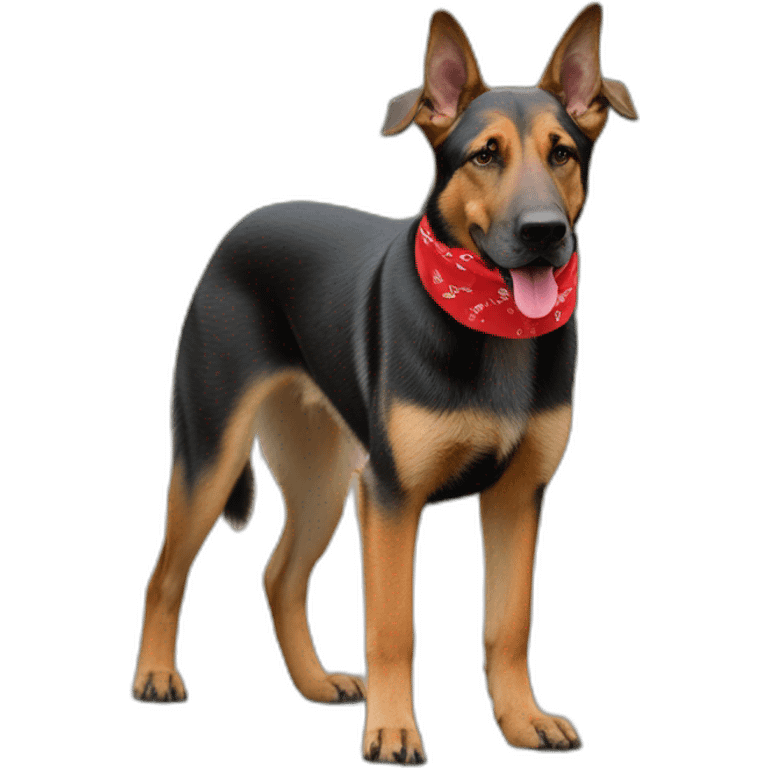 65% Coonhound 35% German Shepherd mix dog wearing small plain red bandana walking left emoji