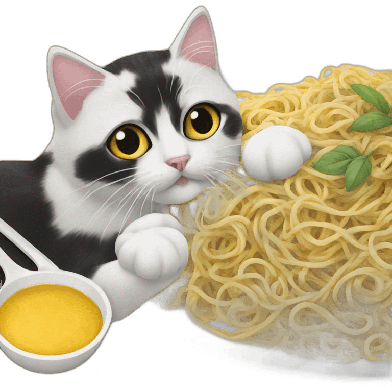 savannah-eats-spaghetti-with-a-black-and-white-cat emoji