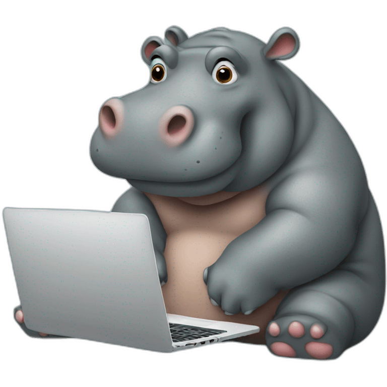 Hippo looking at a laptop emoji