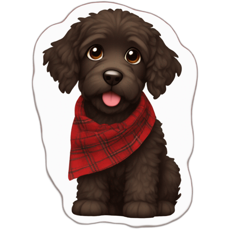 Black Chocolate brown colored doodle with a red and black flannel hankerchief emoji