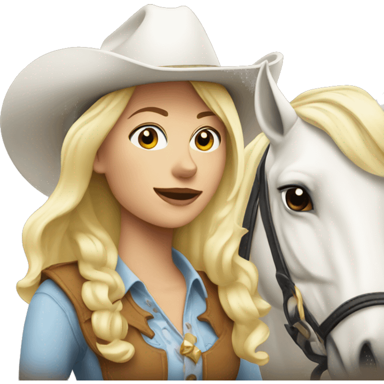 Blonde Cowgirl with a white horse emoji