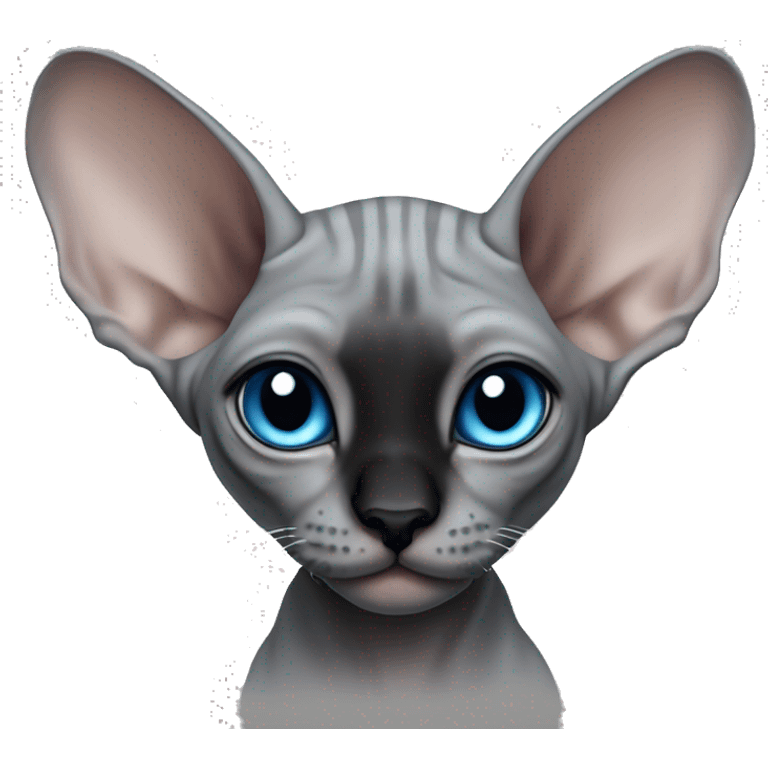 “Gray Sphynx kitten with a black face and blue eyes emoji