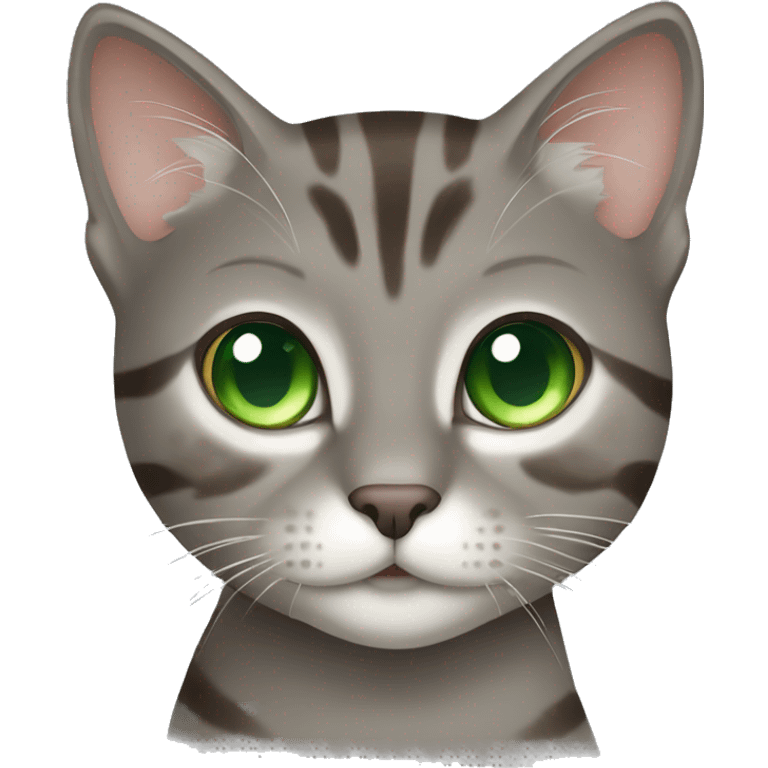 grey and brown tabby cat with green eyes emoji