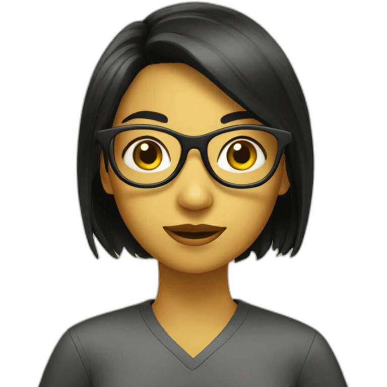 a yellow  girl student with black hair glasses emoji