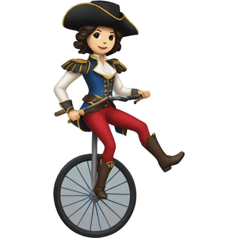 female musketeer riding a unicycle dark hair emoji