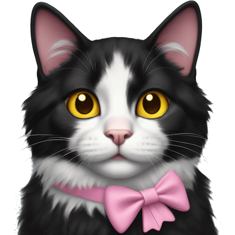 fluffy black tuxedo cat with yellow eyes and pink nose emoji