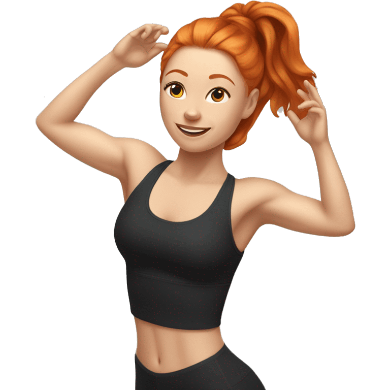 Ginger hair girl with very aesthetic gym outfit practicing aerial yoga emoji