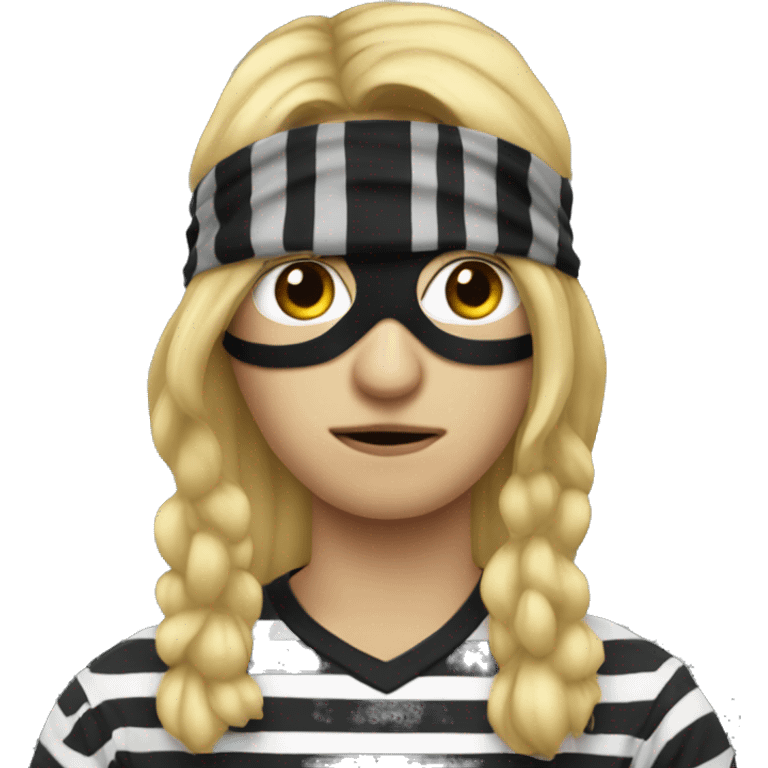 Robber, striped shirt, long blonde hair, black eye mask emoji