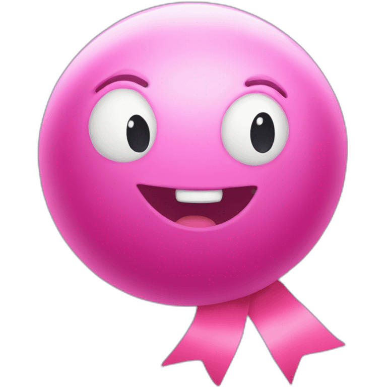 pink ball character without mouth and big ribbon emoji