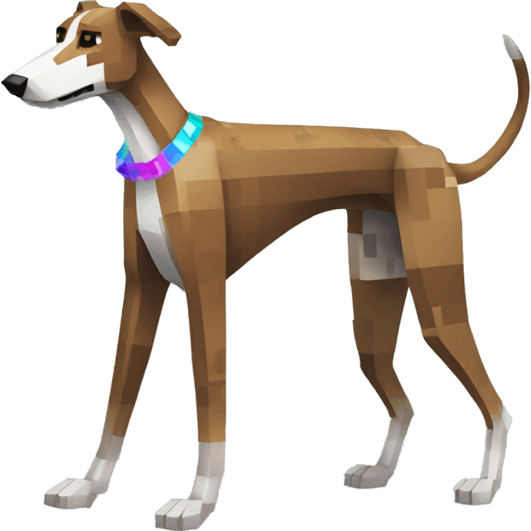 Minecraft pixel brindle greyhound running three legs missing leg iridescent collar emoji