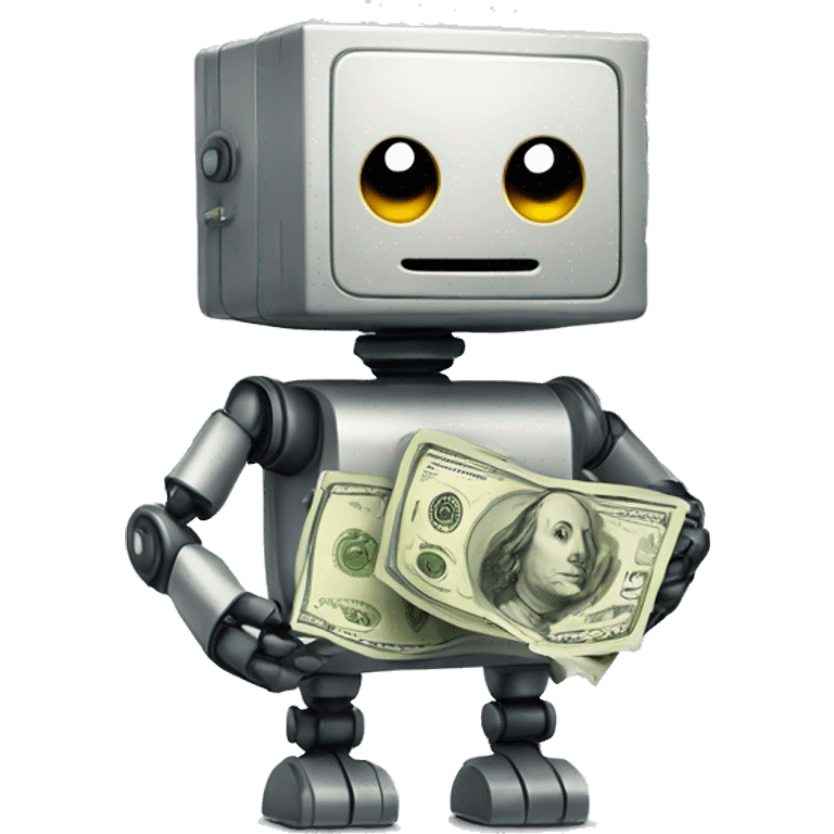 Cute square robot with money bags emoji