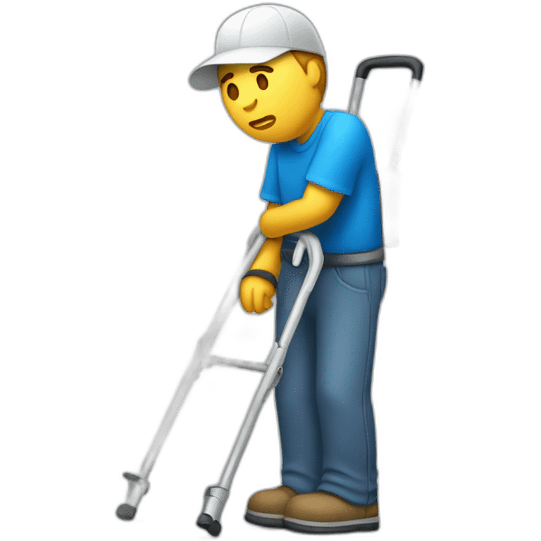 Sad Handicapped Worker on crutches emoji