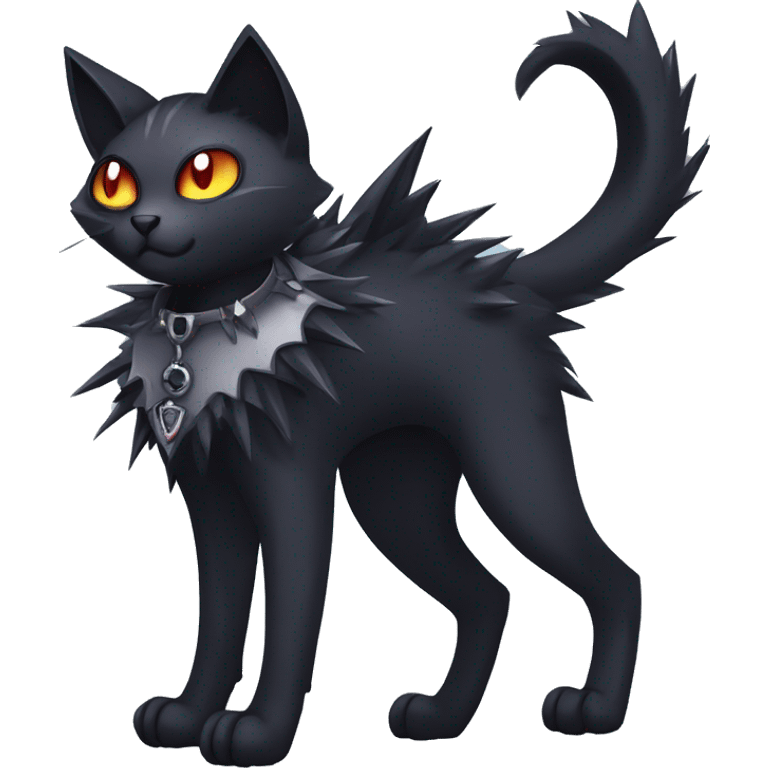 cool edgy fantasy dark-shadow-themed animal vampiric cat hybrid Fakemon  with a spiky collar full body emoji