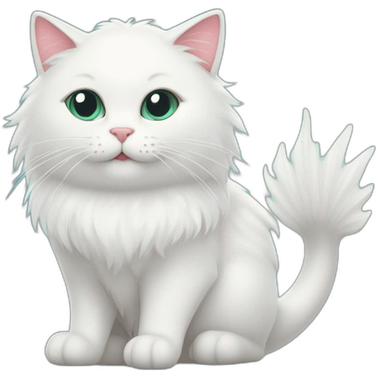 white fluffy cat with big mermaid fish tail emoji